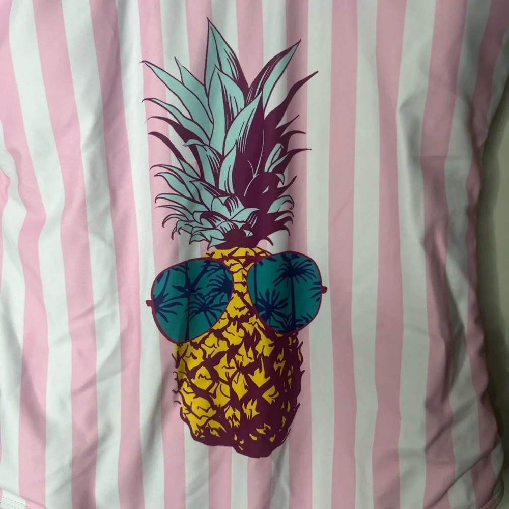 PATPAT  Womans Size XL Swimsuit One Piece Pineapple Pink Striped Build In Bra - Picture 10 of 11